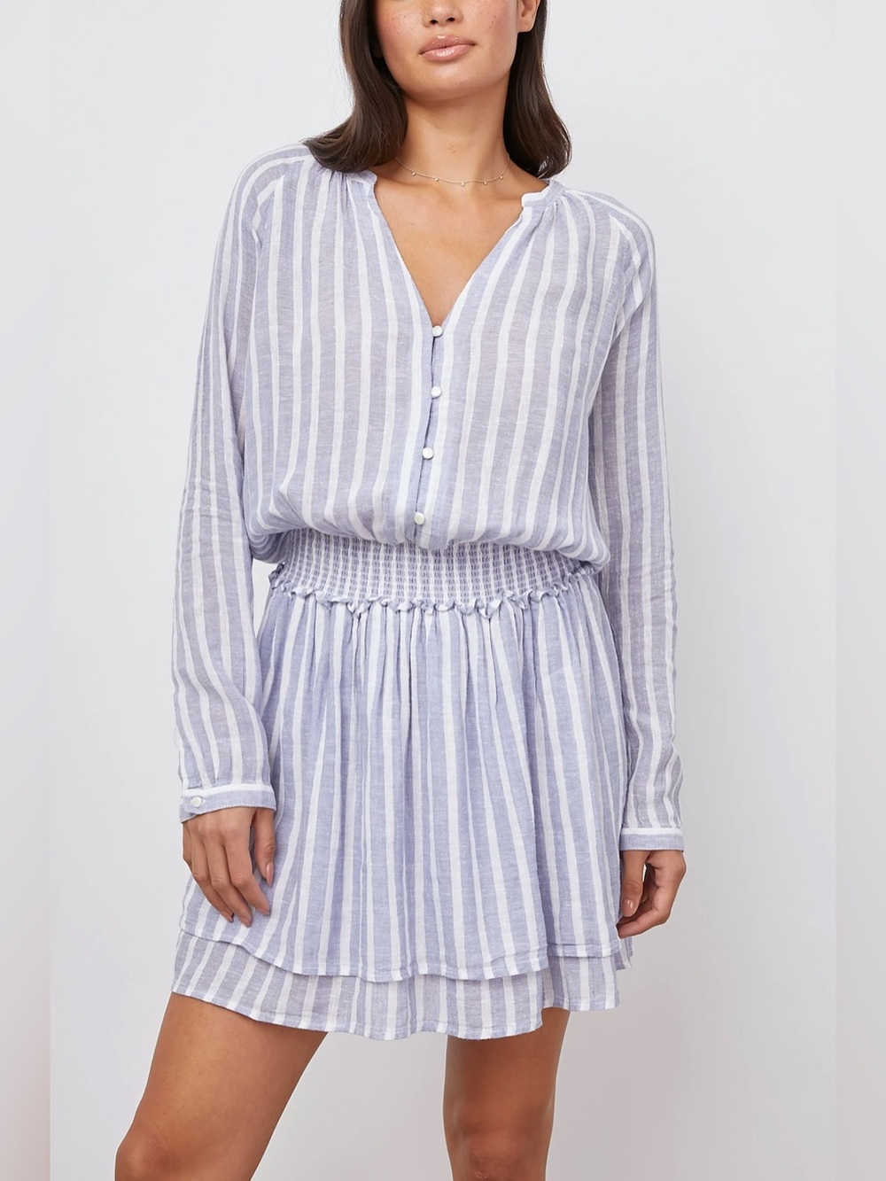 Rails Jasmine Rhone Stripe Linen-Blend Long Sleeve Mini Dress Size Small